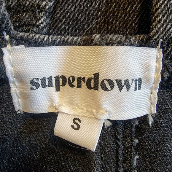 Superdown Revolve Black Denim Ripped Distressed Overall Mini Dress Zip Front S - Picture 12 of 15